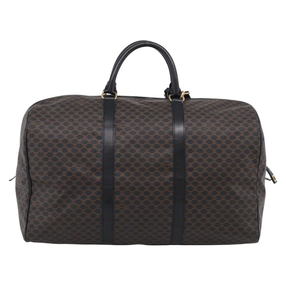 CELINE Macadam Canvas Boston Bag PVC Leather Black Gold Auth 209324V