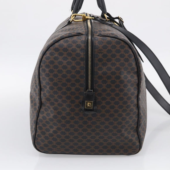 CELINE Macadam Canvas Boston Bag PVC Leather Black Gold Auth 209324V