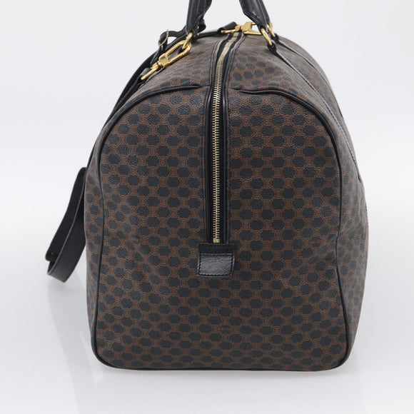CELINE Macadam Canvas Boston Bag PVC Leather Black Gold Auth 209324V