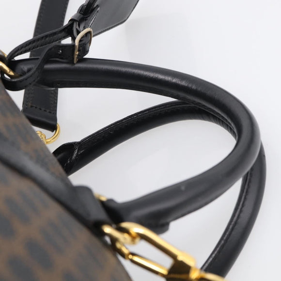 CELINE Macadam Canvas Boston Bag PVC Leather Black Gold Auth 209324V