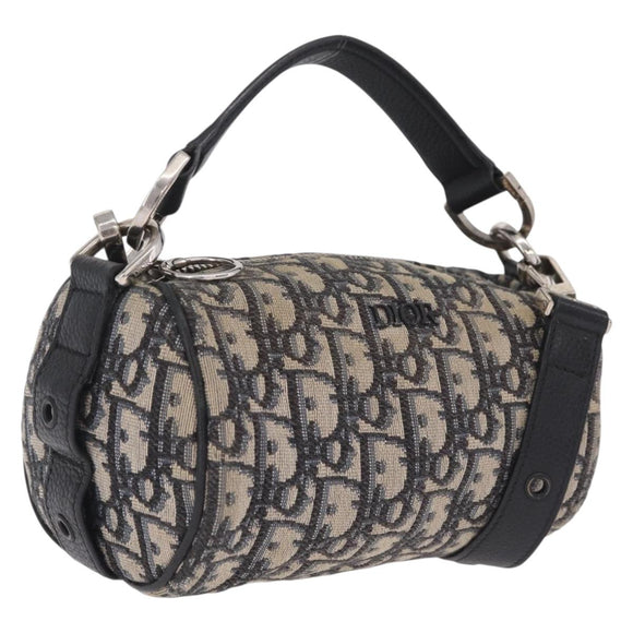 Christian Dior Trotter Canvas Oblique Shoulder Bag Navy Silver Auth 209328A