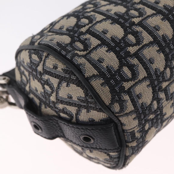 Christian Dior Trotter Canvas Oblique Shoulder Bag Navy Silver Auth 209328A