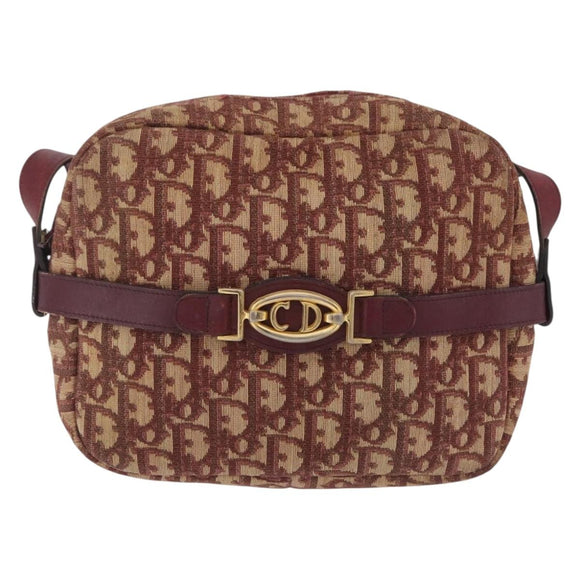 Christian Dior Trotter Canvas Shoulder Bag Red Gold Auth 209329