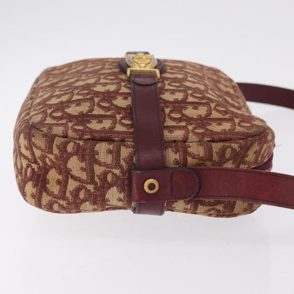 Christian Dior Trotter Canvas Shoulder Bag Red Gold Auth 209329