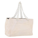 CHANEL Chain Tote Bag Canvas White Gold CC Auth 209331-1