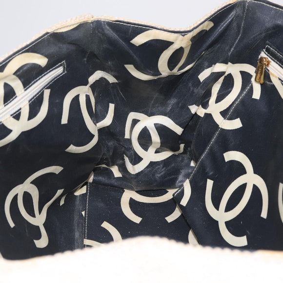 CHANEL Chain Tote Bag Canvas White Gold CC Auth 209331