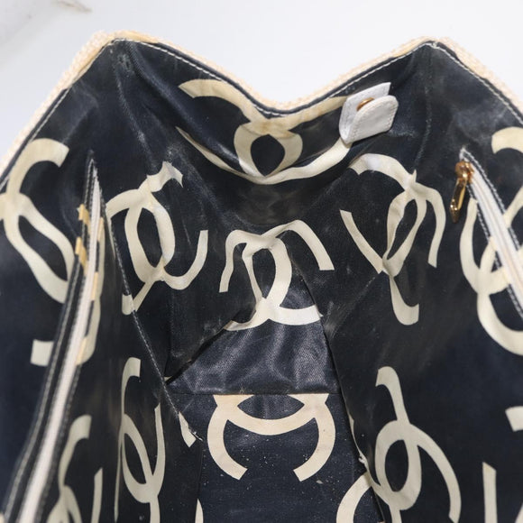 CHANEL Chain Tote Bag Canvas White Gold CC Auth 209331
