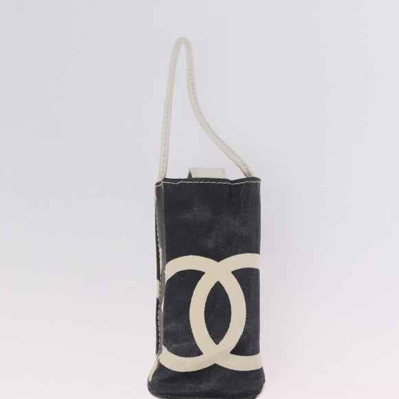 CHANEL Chain Tote Bag Canvas White Gold CC Auth 209331