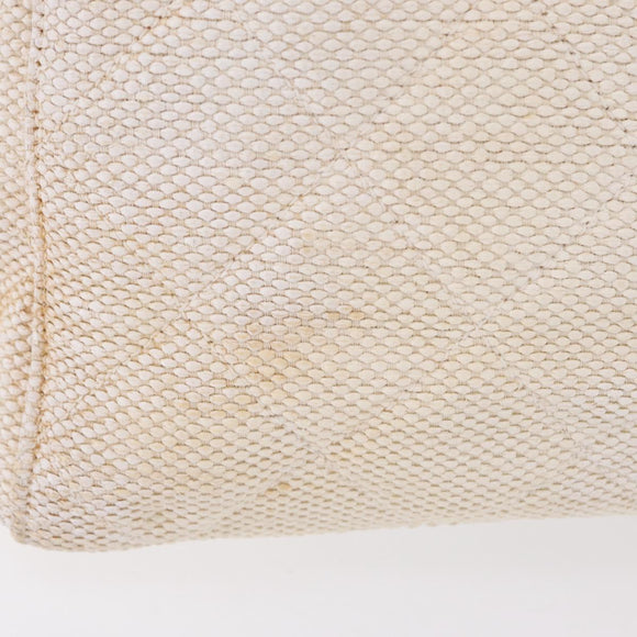 CHANEL Chain Tote Bag Canvas White Gold CC Auth 209331