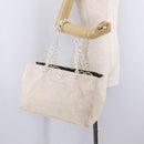CHANEL Chain Tote Bag Canvas White Gold CC Auth 209331-30
