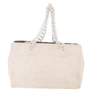 CHANEL Chain Tote Bag Canvas White Gold CC Auth 209331-4
