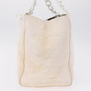 CHANEL Chain Tote Bag Canvas White Gold CC Auth 209331-5