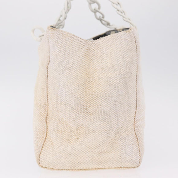 CHANEL Chain Tote Bag Canvas White Gold CC Auth 209331