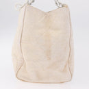 CHANEL Chain Tote Bag Canvas White Gold CC Auth 209331-6