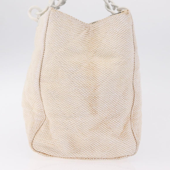 CHANEL Chain Tote Bag Canvas White Gold CC Auth 209331