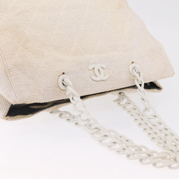 CHANEL Chain Tote Bag Canvas White Gold CC Auth 209331