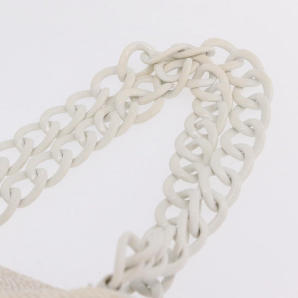 CHANEL Chain Tote Bag Canvas White Gold CC Auth 209331