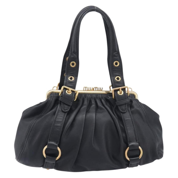 Miu Miu Hand Bag Leather Black Gold Auth 209332V