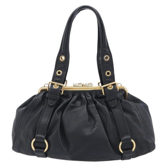 Miu Miu Hand Bag Leather Black Gold Auth 209332V