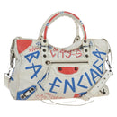 Balenciaga Graffiti Classic City Hand Bag Leather 2way White 505550 Auth 209335V-1