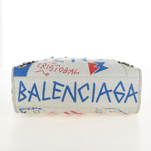 Balenciaga Graffiti Classic City Hand Bag Leather 2way White 505550 Auth 209335V