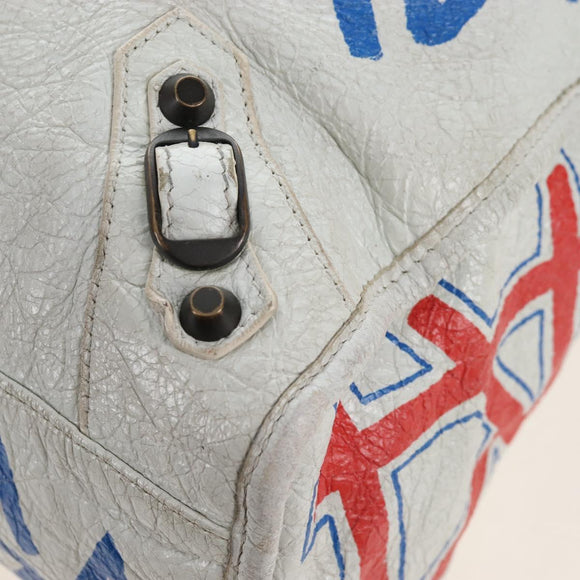 Balenciaga Graffiti Classic City Hand Bag Leather 2way White 505550 Auth 209335V