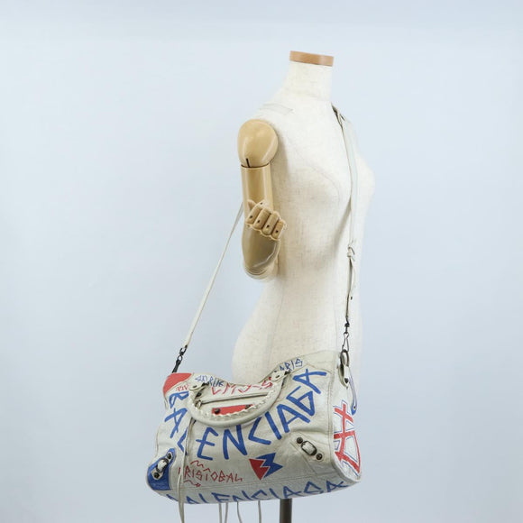 Balenciaga Graffiti Classic City Hand Bag Leather 2way White 505550 Auth 209335V