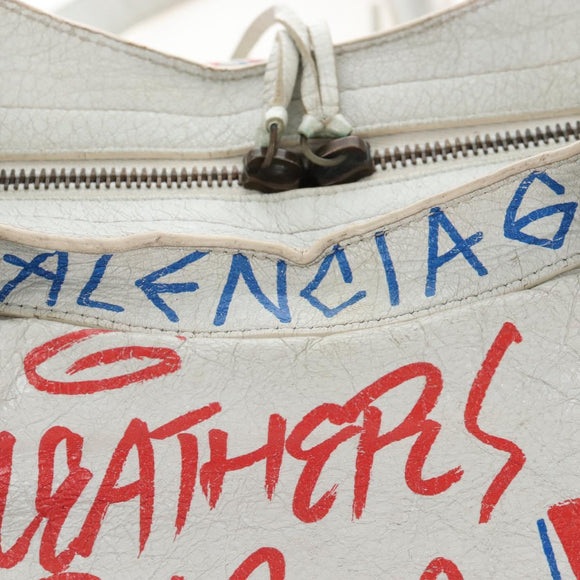 Balenciaga Graffiti Classic City Hand Bag Leather 2way White 505550 Auth 209335V