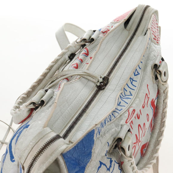 Balenciaga Graffiti Classic City Hand Bag Leather 2way White 505550 Auth 209335V