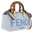 FENDI Hand Bag Denim 2way Blue Gold 8BS067 Auth 209336V-1