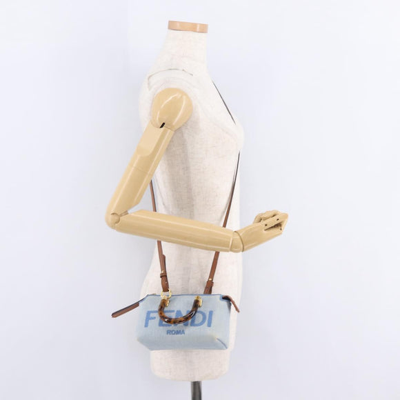 FENDI Hand Bag Denim 2way Blue Gold 8BS067 Auth 209336V