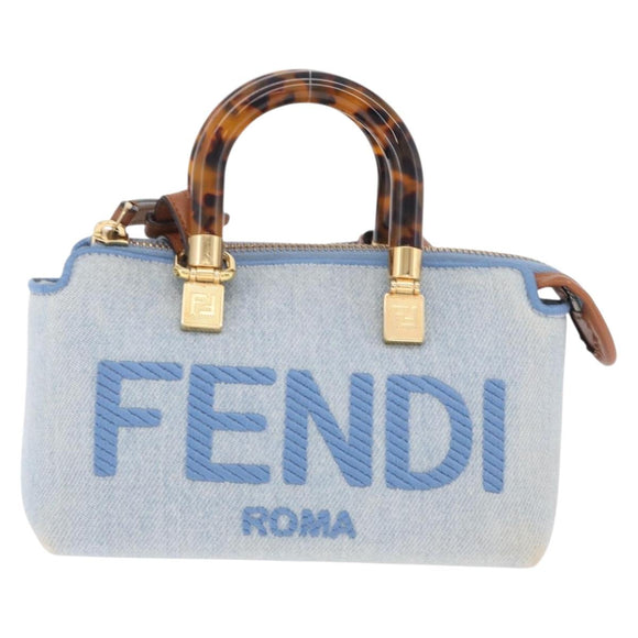 FENDI Hand Bag Denim 2way Blue Gold 8BS067 Auth 209336V