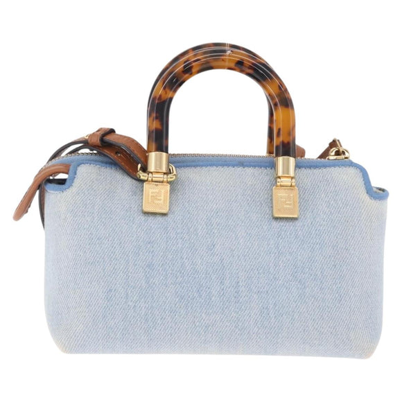 FENDI Hand Bag Denim 2way Blue Gold 8BS067 Auth 209336V