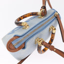 FENDI Hand Bag Denim 2way Blue Gold 8BS067 Auth 209336V-7