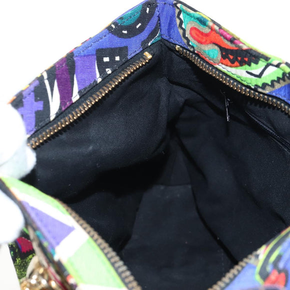 VERSACE Hand Bag Canvas Multicolor Gold Auth 209339V