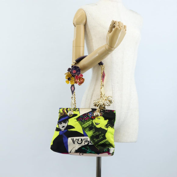 VERSACE Hand Bag Canvas Multicolor Gold Auth 209339V