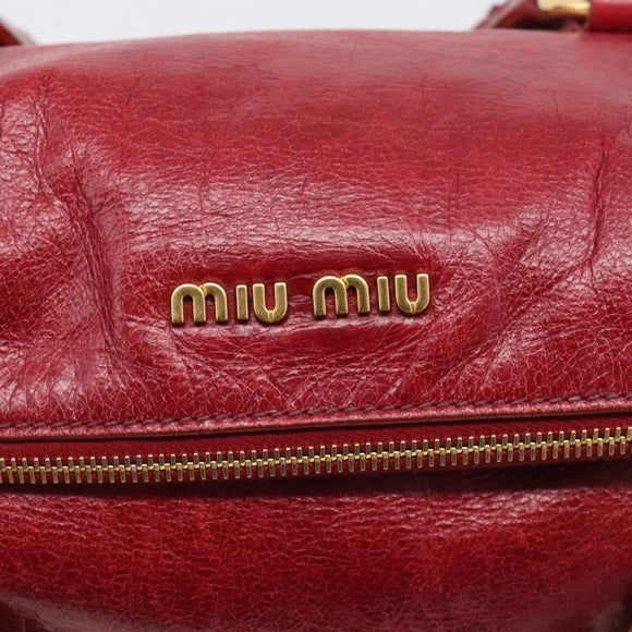 Miu Miu Hand Bag Vitellolux 2way Red Gold Auth 209342M