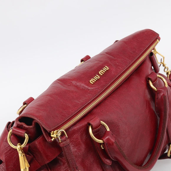 Miu Miu Hand Bag Vitellolux 2way Red Gold Auth 209342M