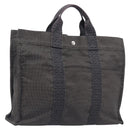 HERMES Her Line MM Hand Bag Canvas Gray Silver Auth 209346A-1