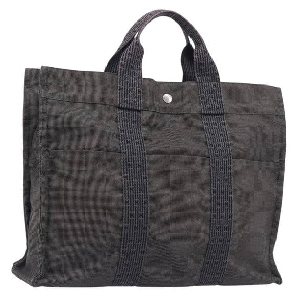 HERMES Her Line MM Hand Bag Canvas Gray Silver Auth 209346A