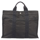 HERMES Her Line MM Hand Bag Canvas Gray Silver Auth 209346A-2