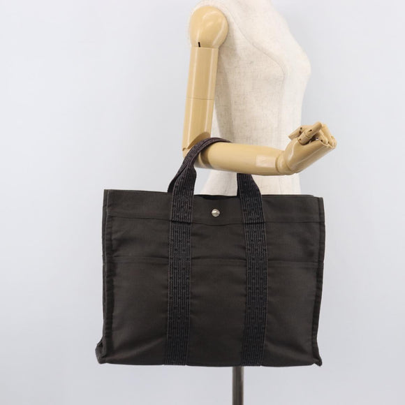 HERMES Her Line MM Hand Bag Canvas Gray Silver Auth 209346A