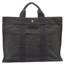 HERMES Her Line MM Hand Bag Canvas Gray Silver Auth 209346A-3
