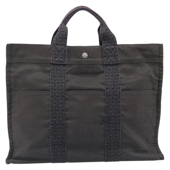 HERMES Her Line MM Hand Bag Canvas Gray Silver Auth 209346A