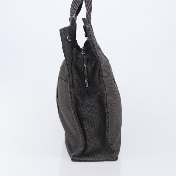 HERMES Her Line MM Hand Bag Canvas Gray Silver Auth 209346A