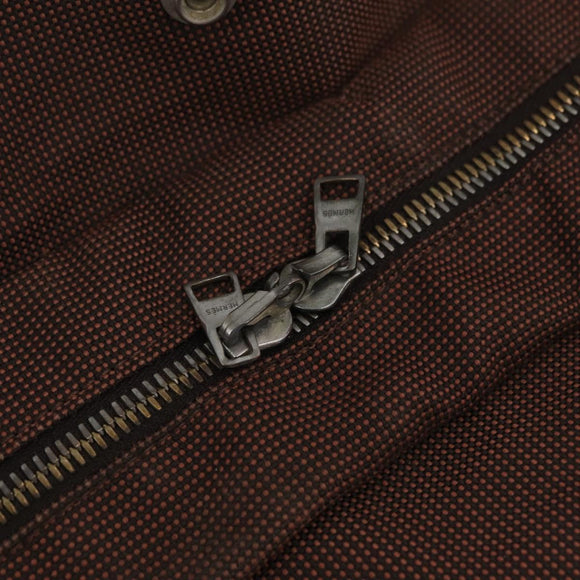 HERMES Her Line MM Hand Bag Canvas Brown Silver Auth 209350