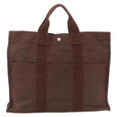 HERMES Her Line MM Hand Bag Canvas Brown Silver Auth 209350-2