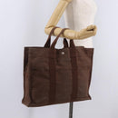 HERMES Her Line MM Hand Bag Canvas Brown Silver Auth 209350-22