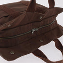 HERMES Her Line MM Hand Bag Canvas Brown Silver Auth 209350-6