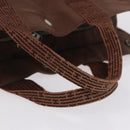 HERMES Her Line MM Hand Bag Canvas Brown Silver Auth 209350-7